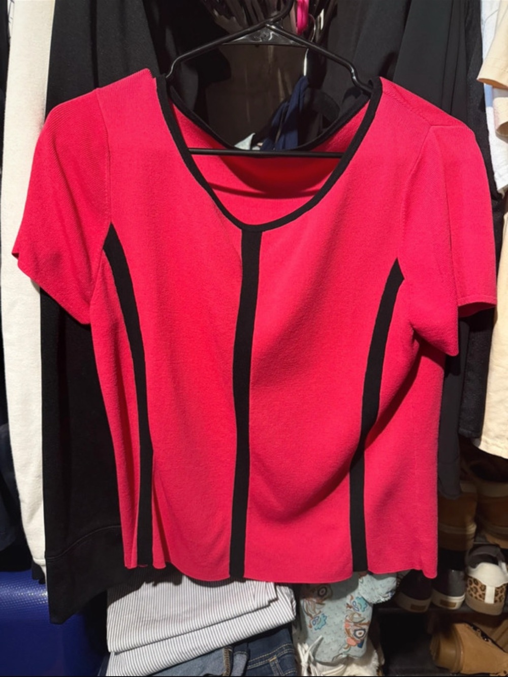 Women's Pink Short-Sleeve Top with Black Trim